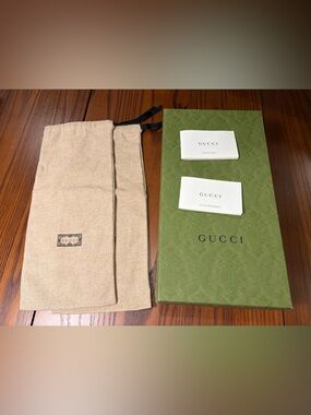 Gucci Green Embossed Box with Beige Canvas Dust Bags and Booklets